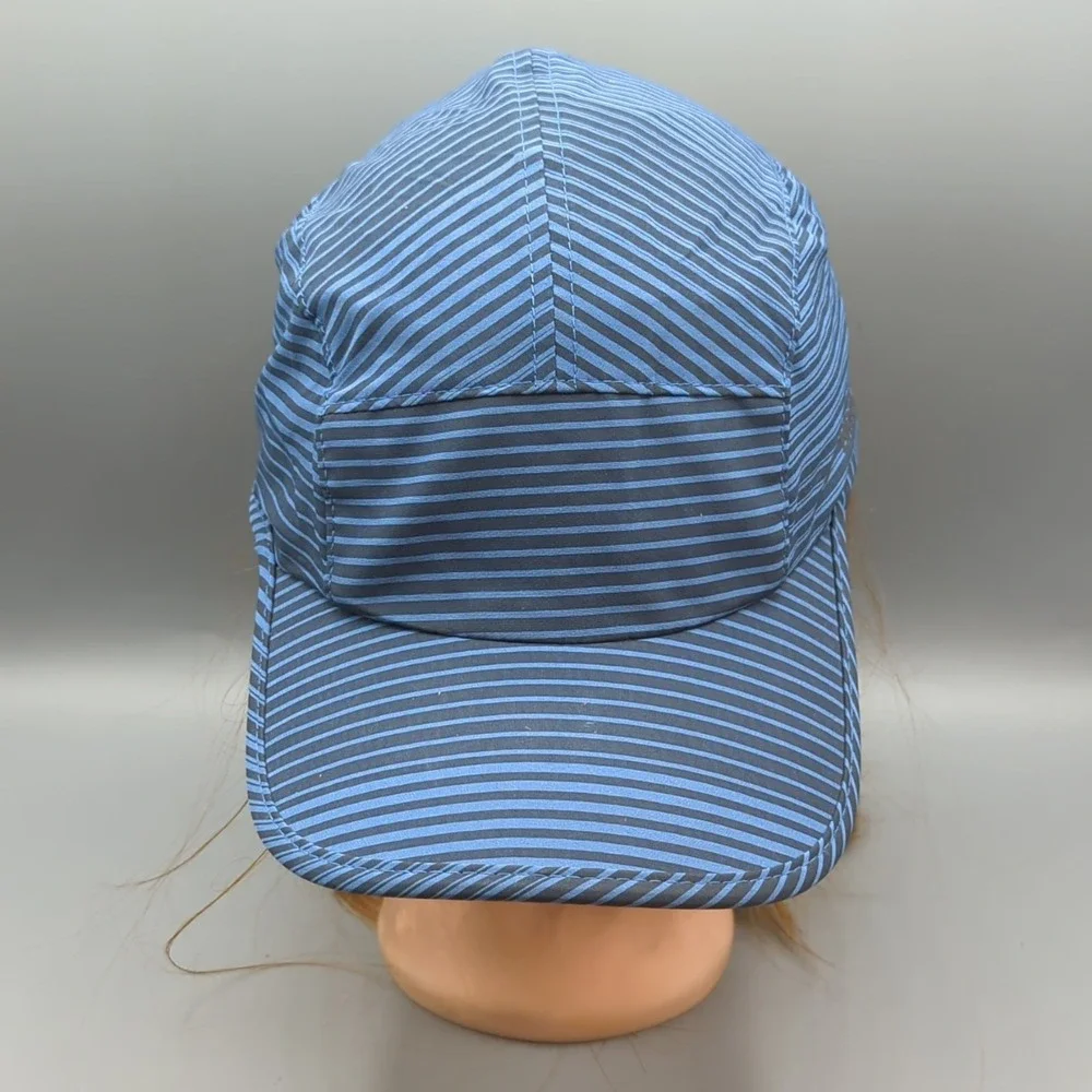 Brooks 5 Panel Hat Cap Strapback OSFA Blue Stripe Running Lightweight Adjustable